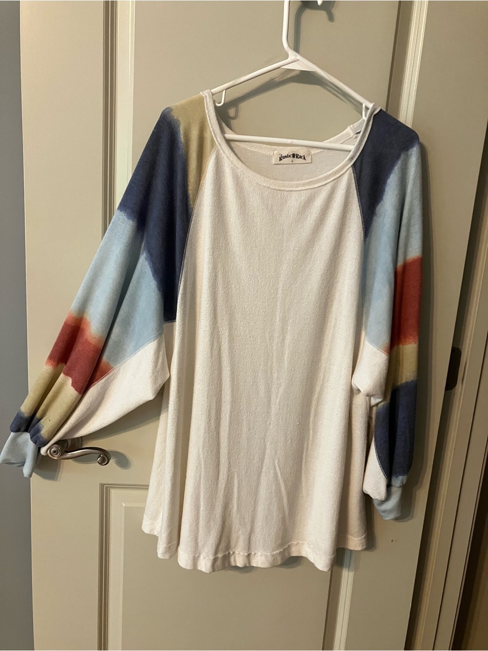 White Raglan Top with Multicolor Balloon Sleeves